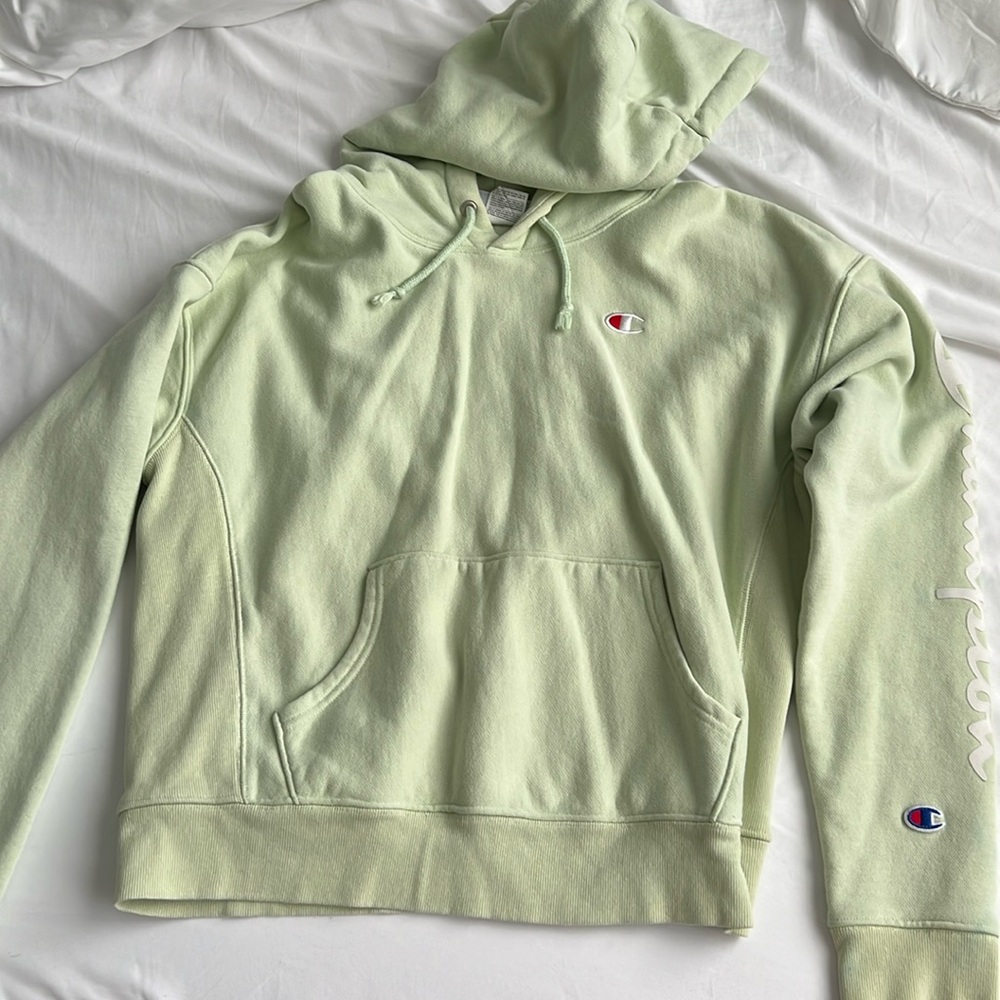 Kids size L light green(mint) Champion hoodie.